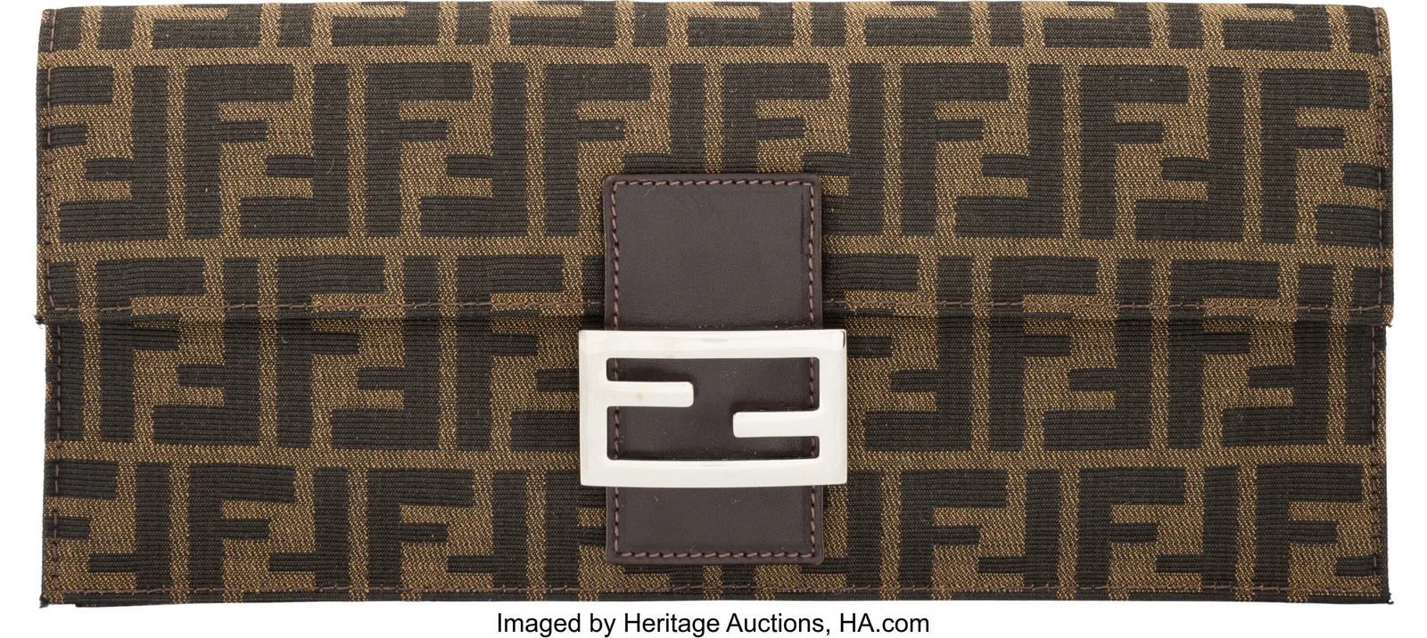 Fendi Brown Zucca Canvas Clutch with Silver Hard