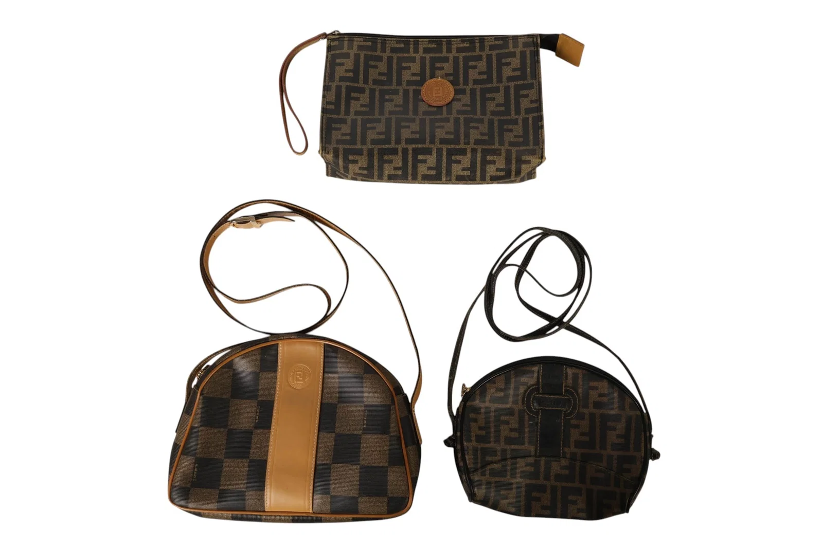 Fendi Italy Zucca Handbag Purse and Pouch 3pc LOT