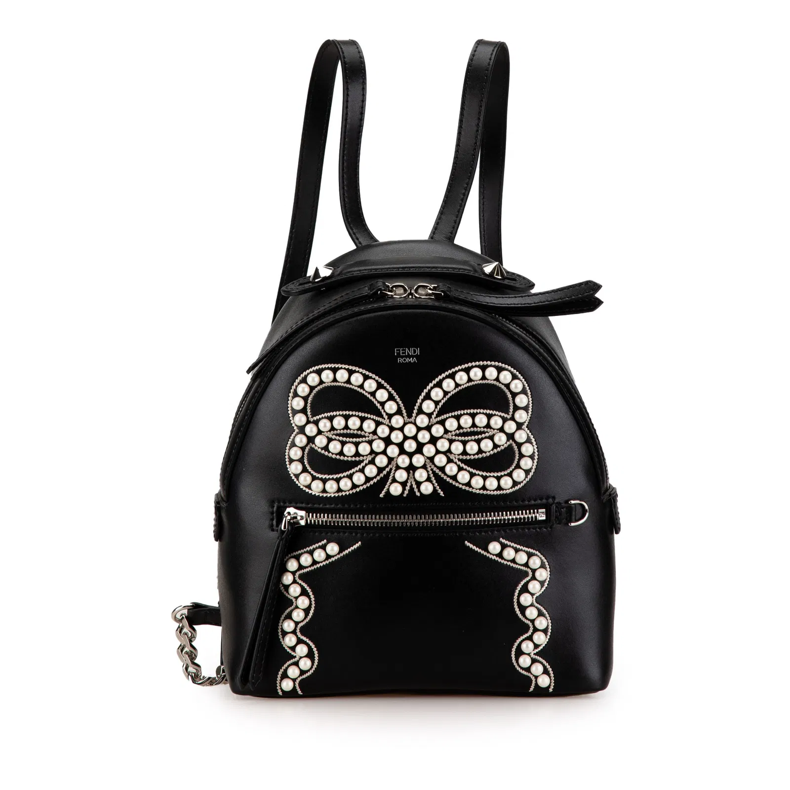 Fendi Mini By The Way Leather Pearl Backpack Black Italy