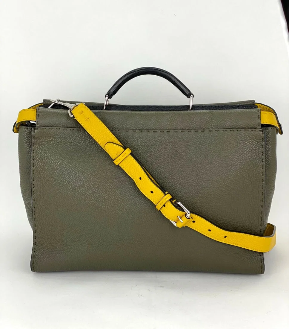 Fendi Peekaboo Iconic Essential Green Leather Briefcase