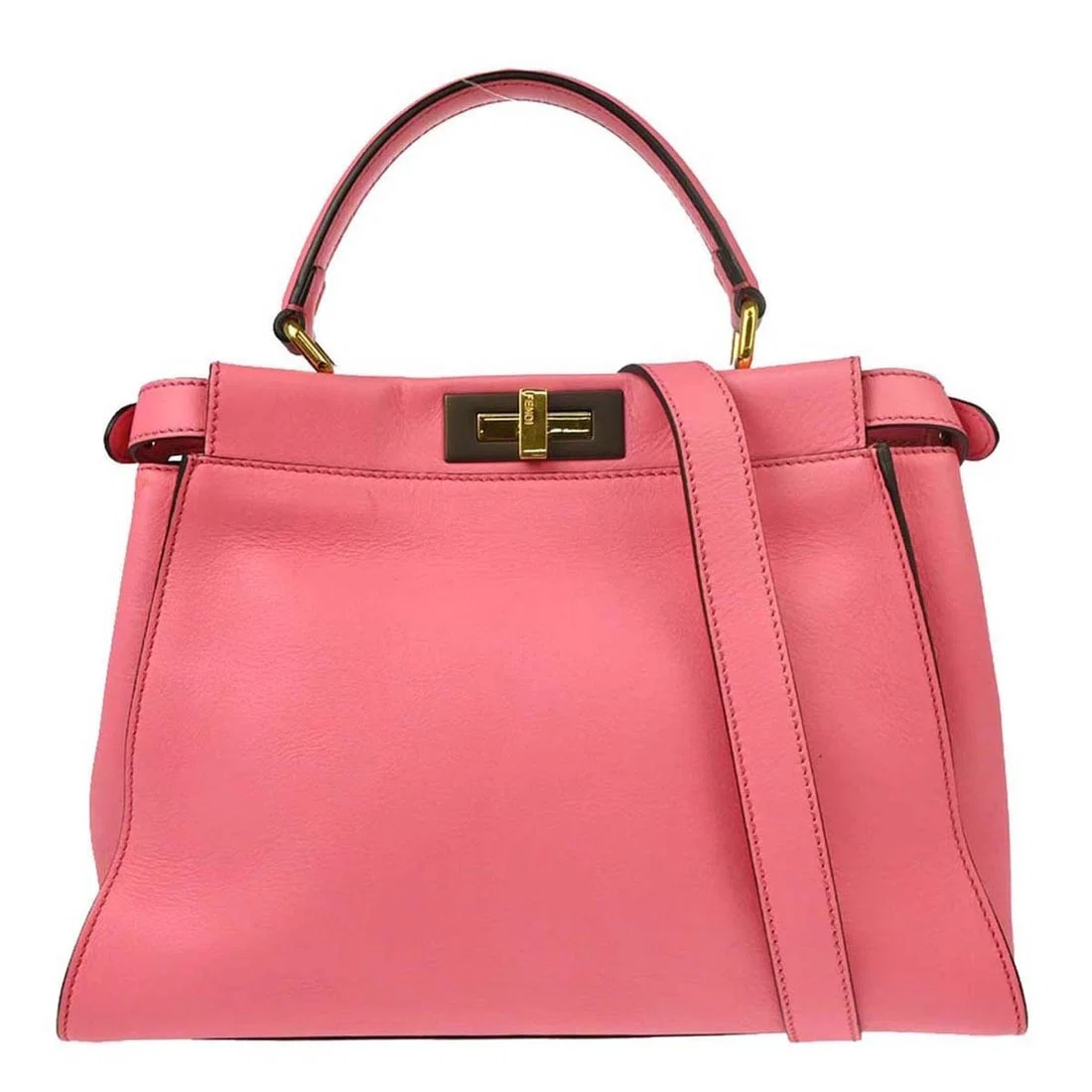 Fendi Pink Leather Peekaboo Essential Handbag 34cm by 26cm by 12cm