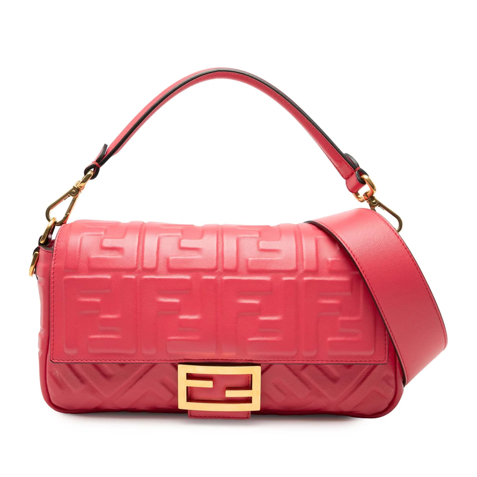 Fendi Pink Zucca Leather Baguette Satchel with Detachable Strap