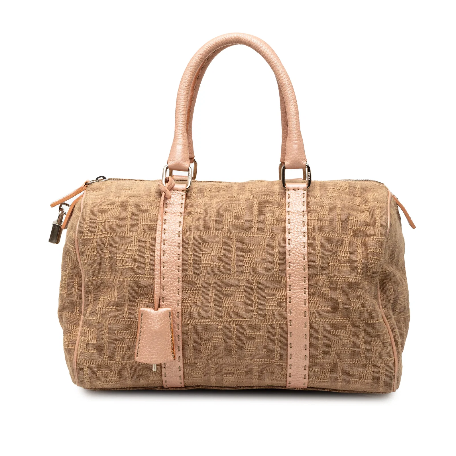 Fendi Selleria Boston Bag in Zucca Canvas with Leather Trim