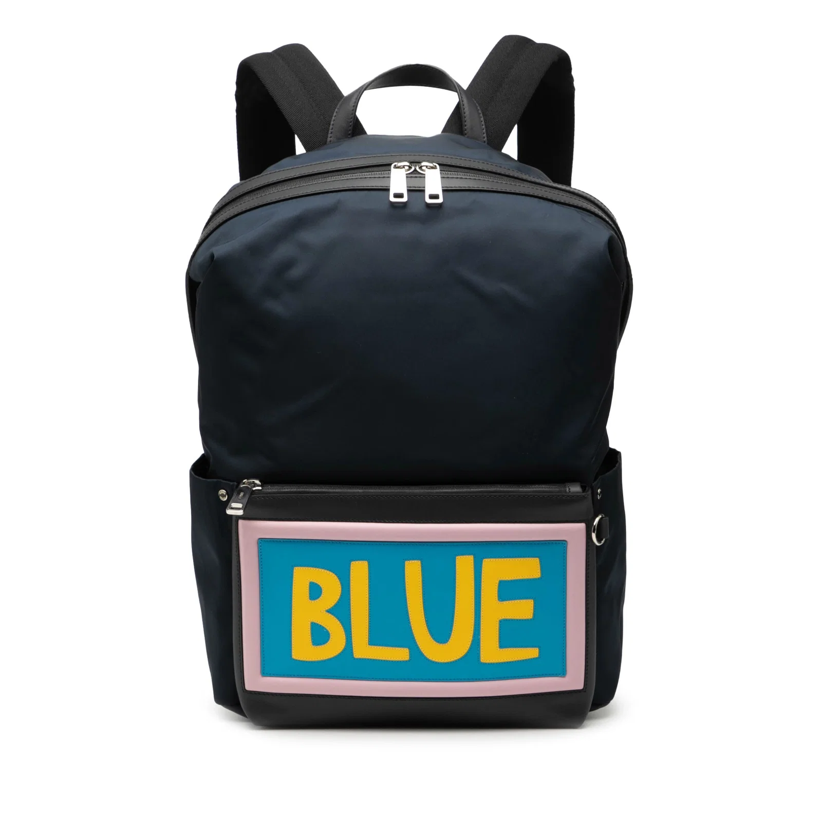 Fendi Vocabulary Series Blue Nylon Backpack with Leather Trim