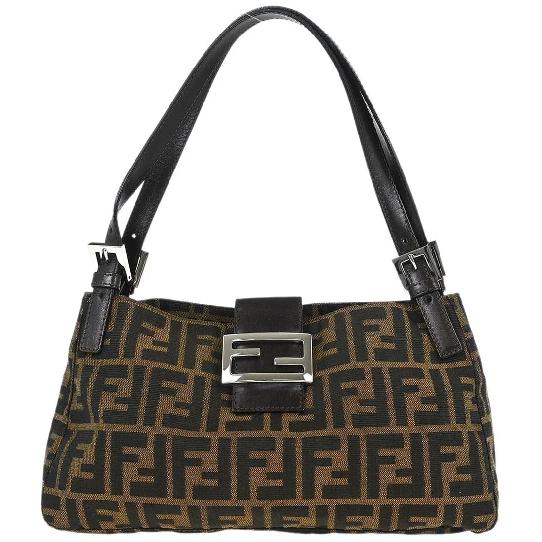 Fendi Zucca Brown Canvas Tote Handbag 11x6 with Silver Hardware