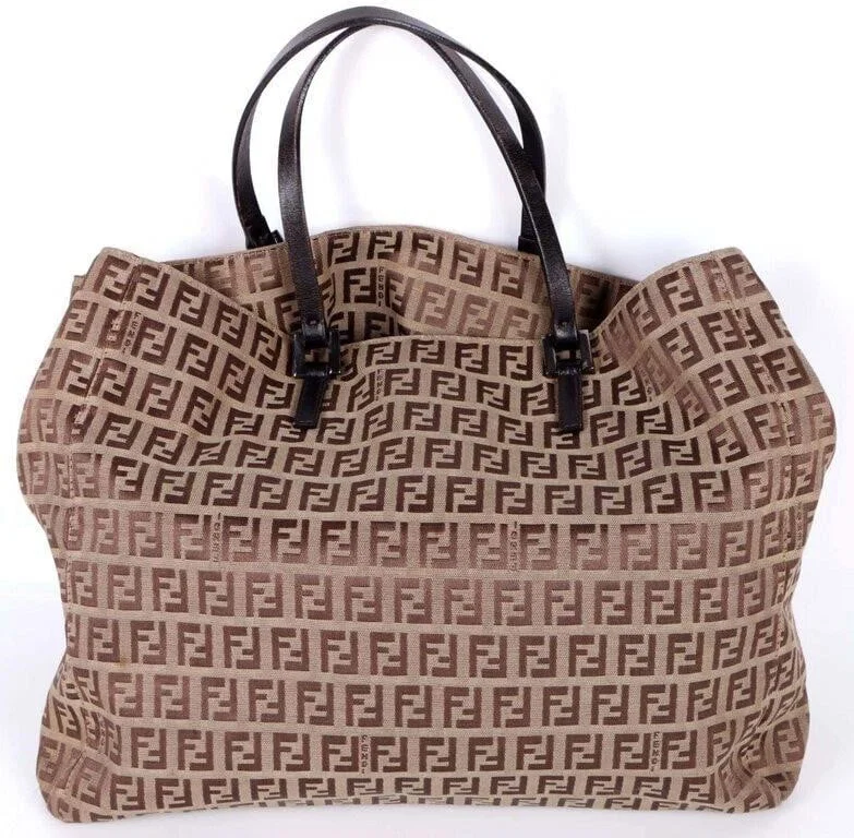 FENDI ZUCCHINO CLOTH & LEATHER HANDBAG