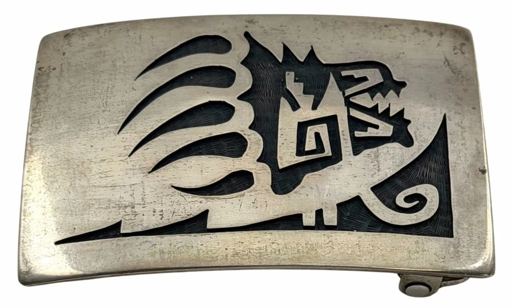Fermin Hawee Hopi Guild Sterling Silver Native American Navajo Overlay Belt Buckle