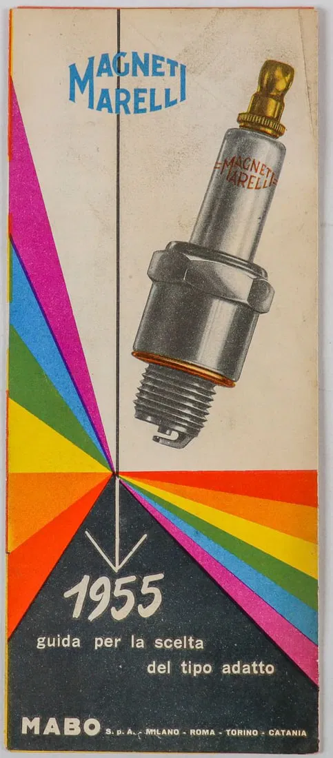 Ferrari Folding brochure Magneti Marelli spark plugs 1955