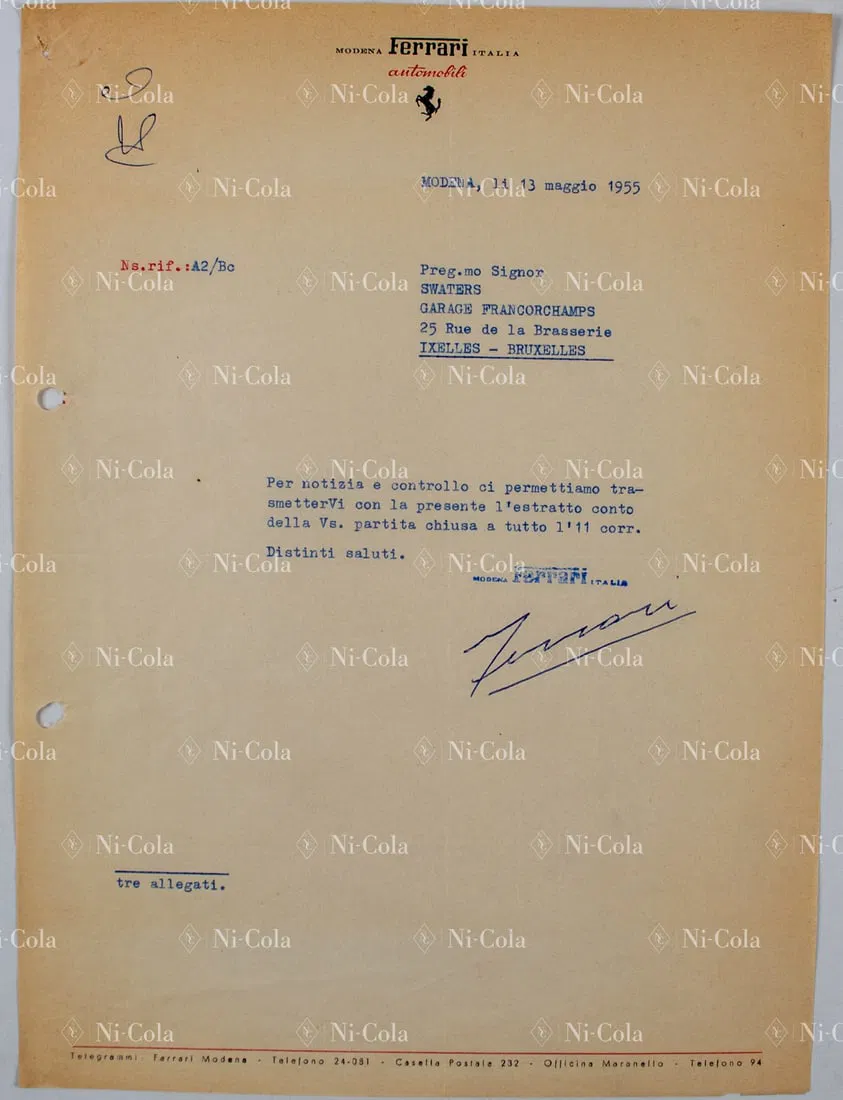 Ferrari Letter from Alfredo (Dino) Ferrari to Jacques Swate