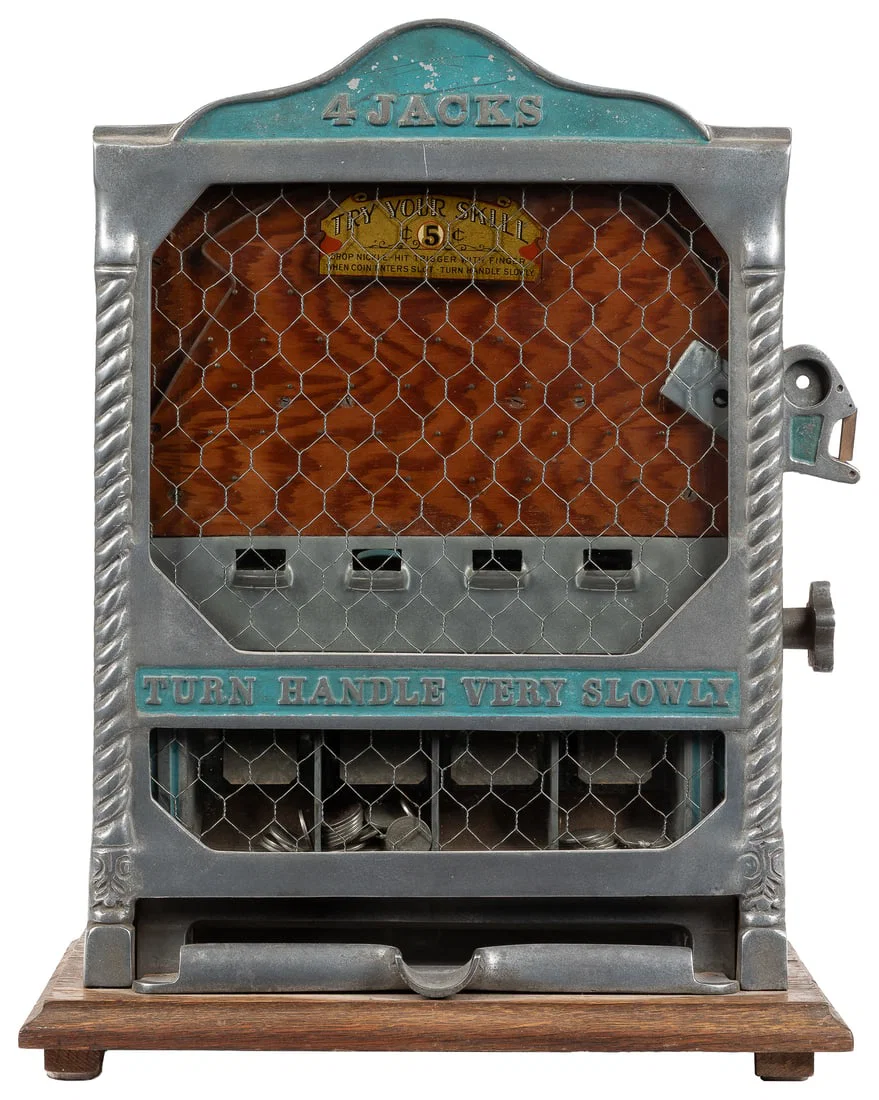 Fields 5 Cent 4 Jacks Coin Flip Trade Stimulator. Peoria, IL: Fields Manufacturing Co., 1930s.