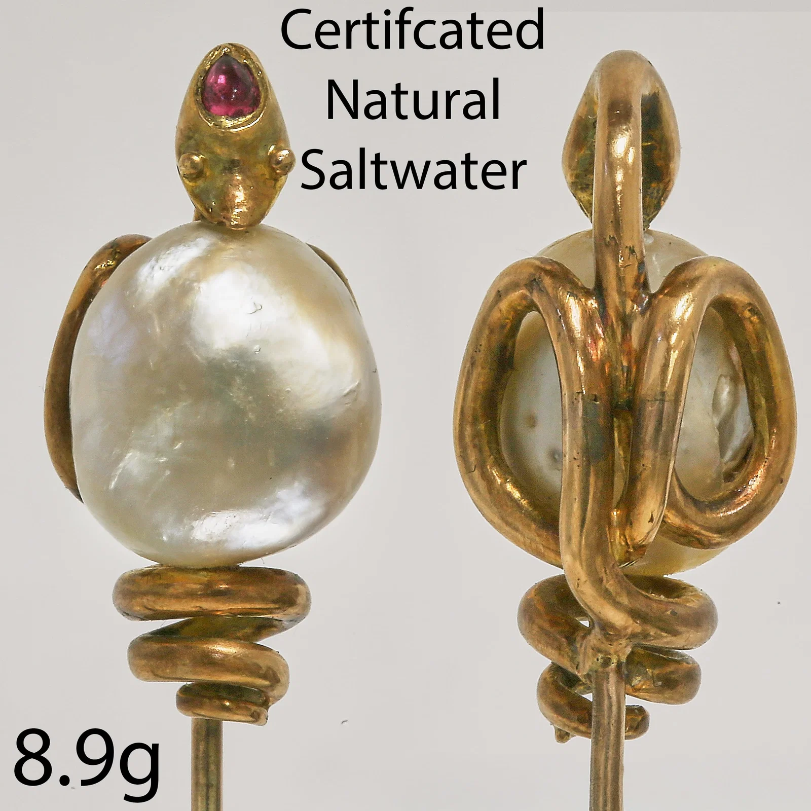 FINE CERTIFICATED NATURAL SALTWATER PEARL SNAKE STICKPIN