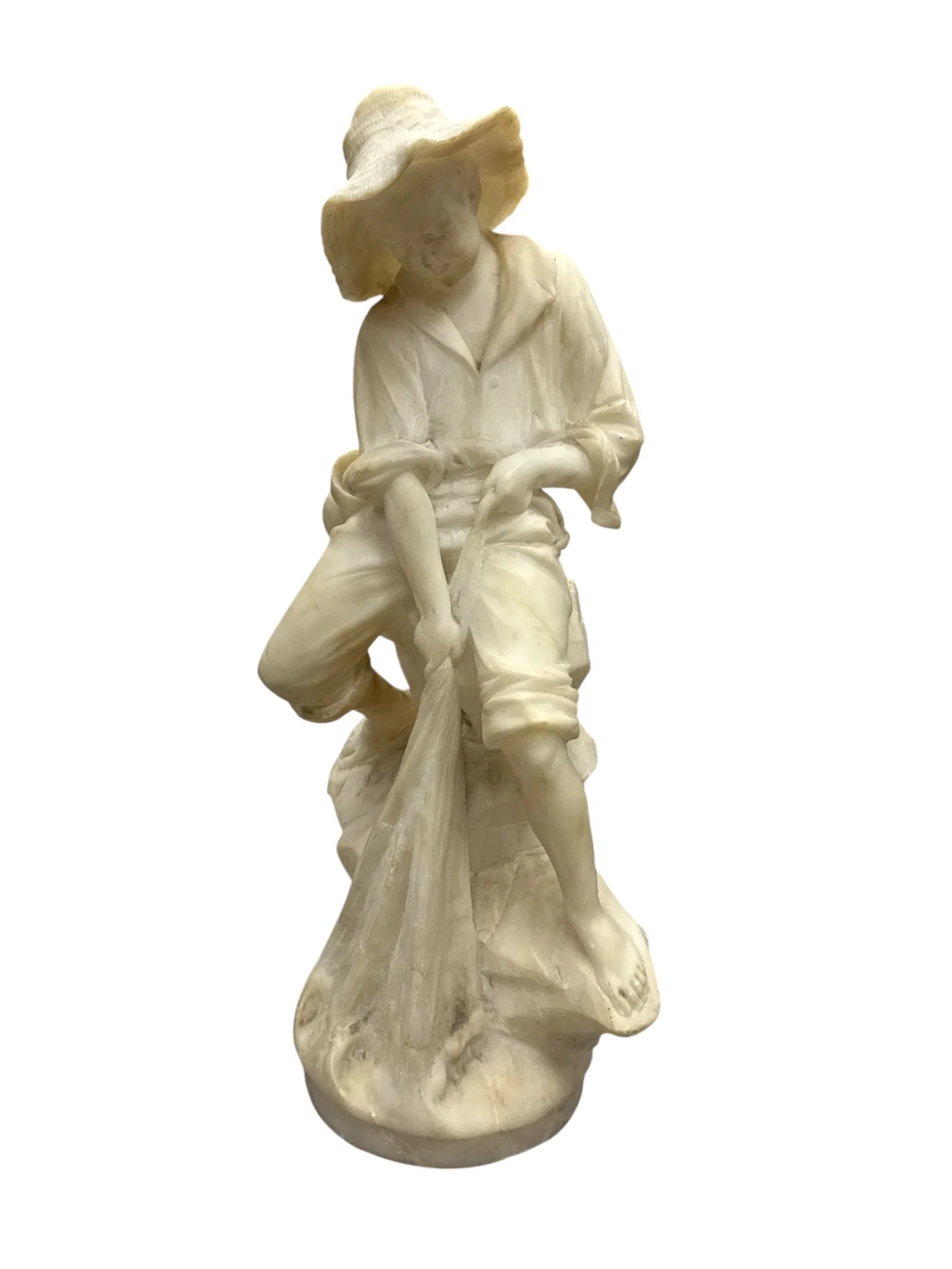 Fine Italian Alabaster Sculpture of a Young Fisherman by Giuseppe Gambogi