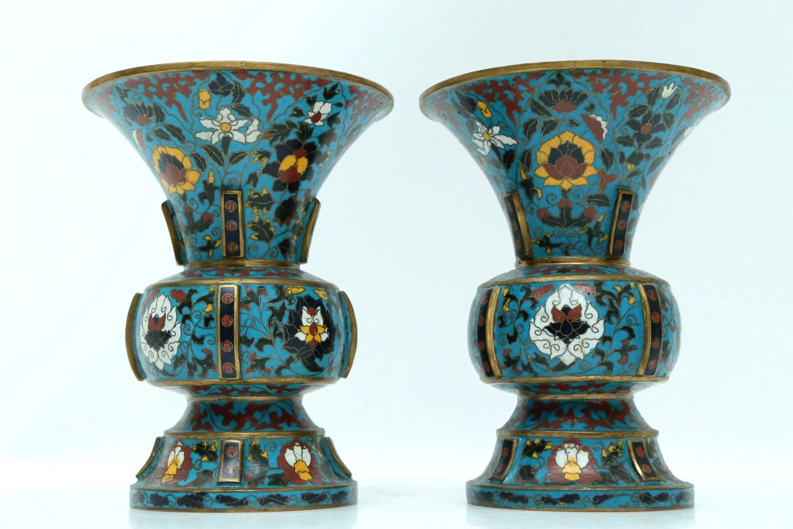 Fine Pair Of Cloisonne 'Scrolling Lotus' Vases
