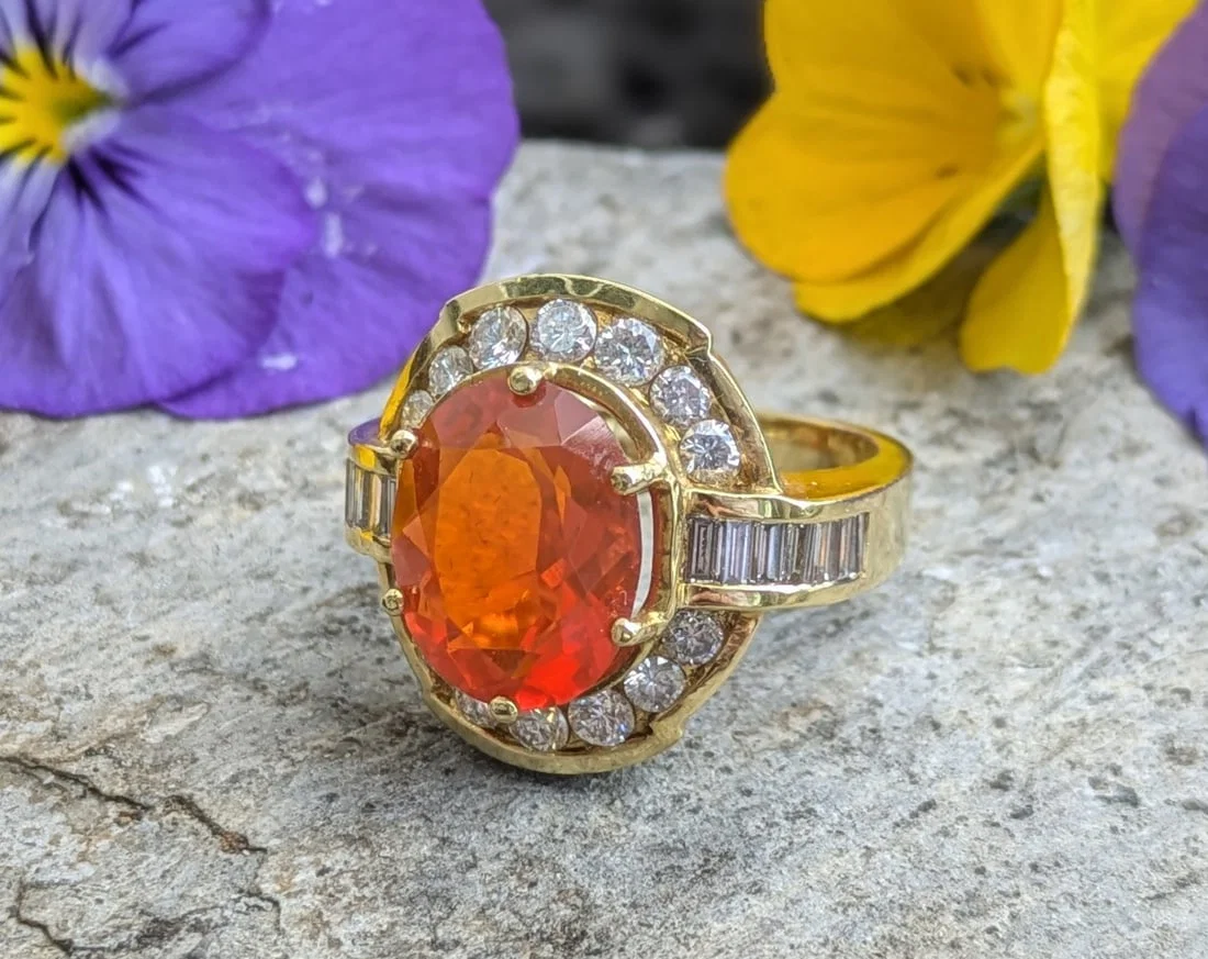 Fire Opal and Diamond Ring