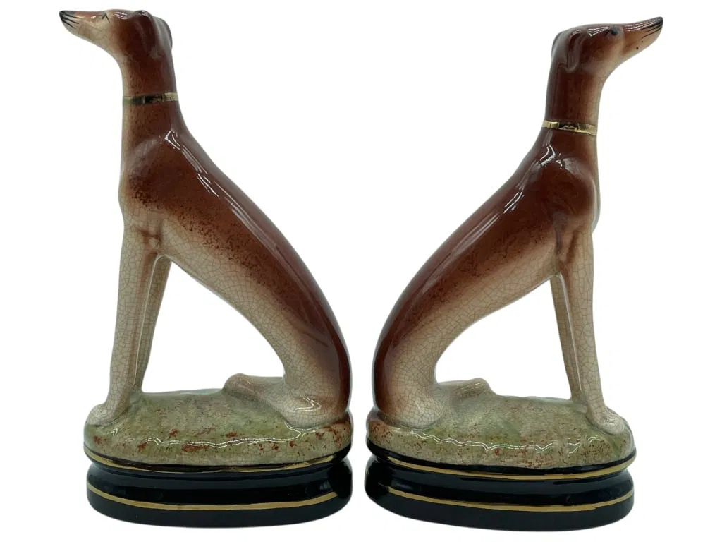 FITZ & FLOYD SABLE BROWN WHIPPET DOG STATUES 9"