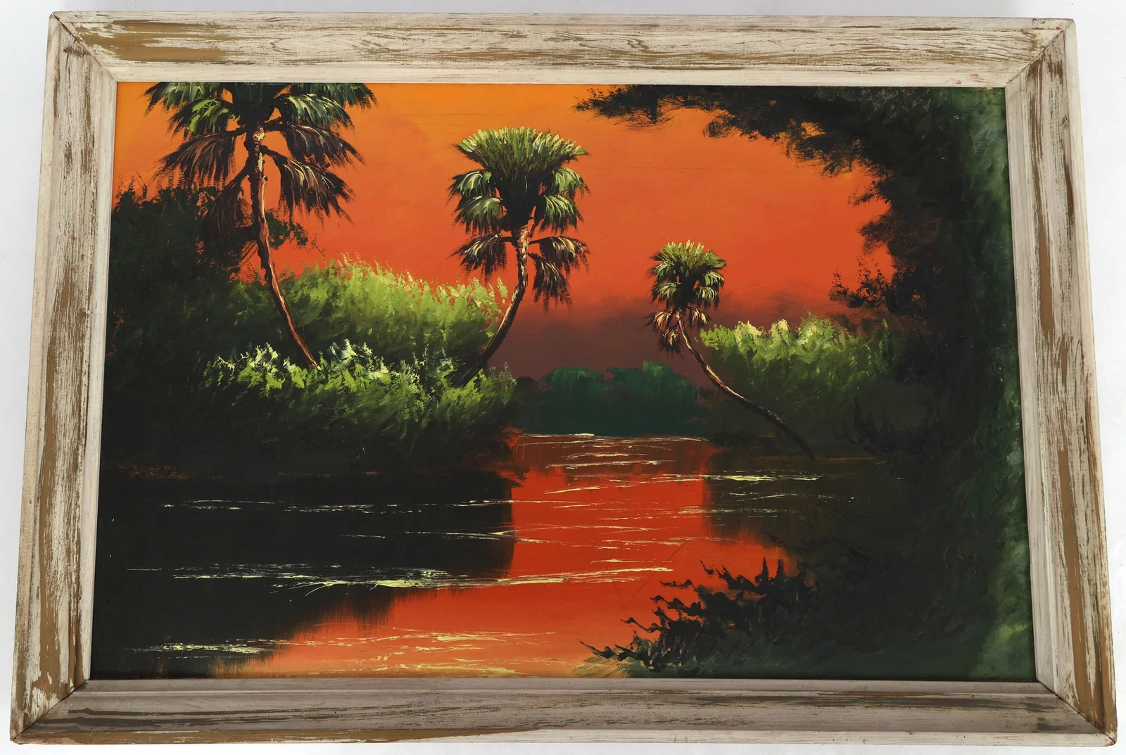 FLORIDA HIGHWAYMEN SUNSET RIVER OIL PAINTING ON UPSON