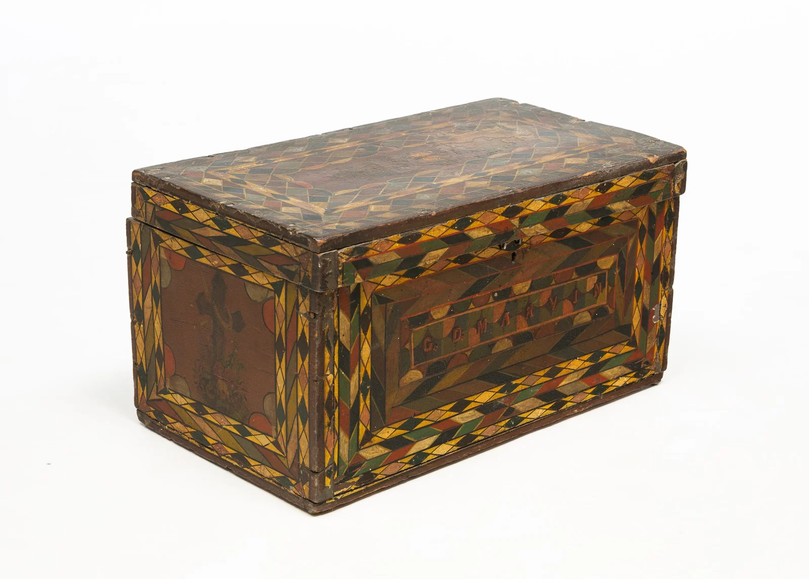 FOLK ART PAINT-DECORATED PINE BOX.