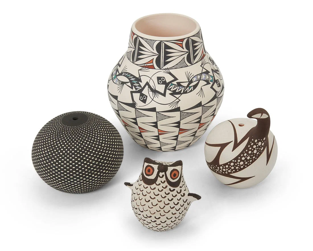 Four Acoma and Zuni Pueblo pottery jars