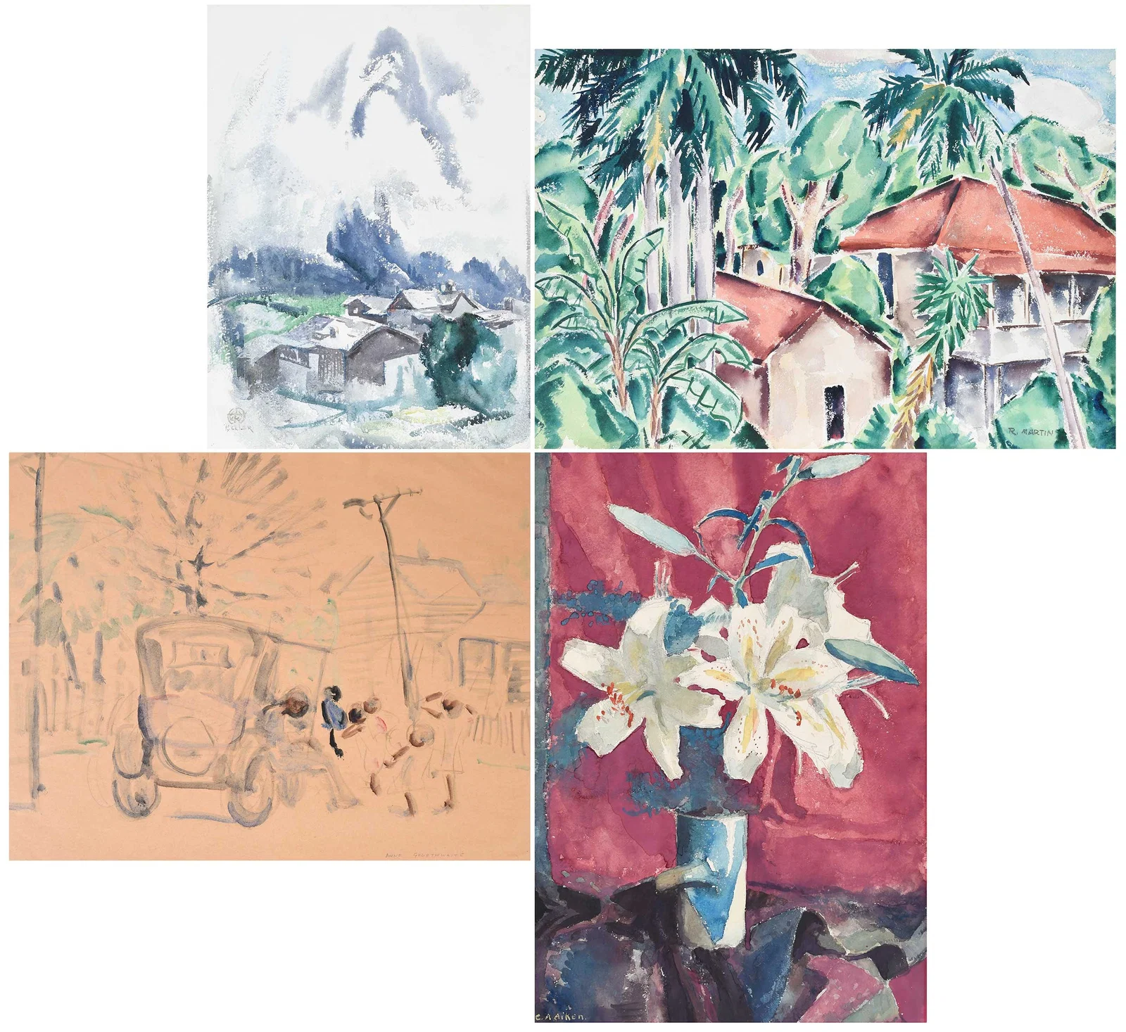 Four American Watercolors Including Anne Goldthwaite