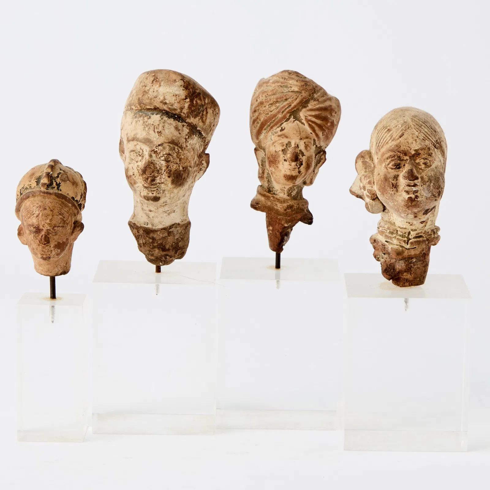 Four Indian Terracotta Heads Possibly Gupta Period and later