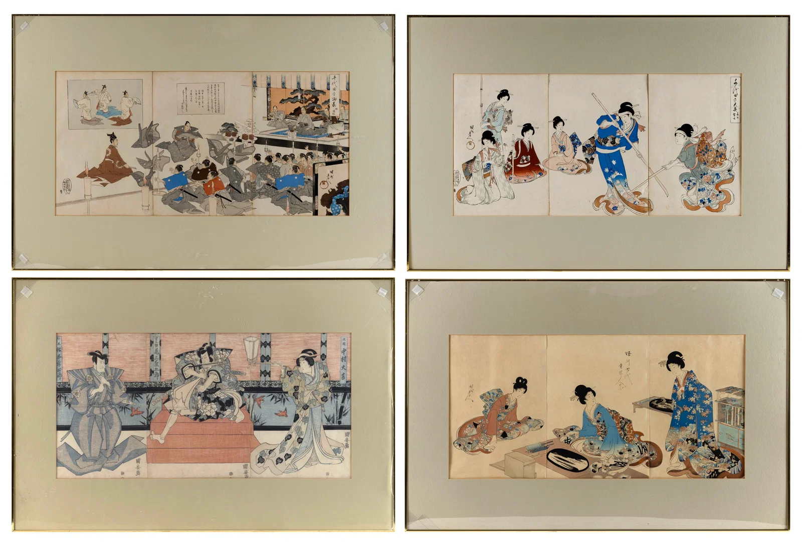 FOUR JAPANESE WOODBLOCK PRINT TRIPTYCHS