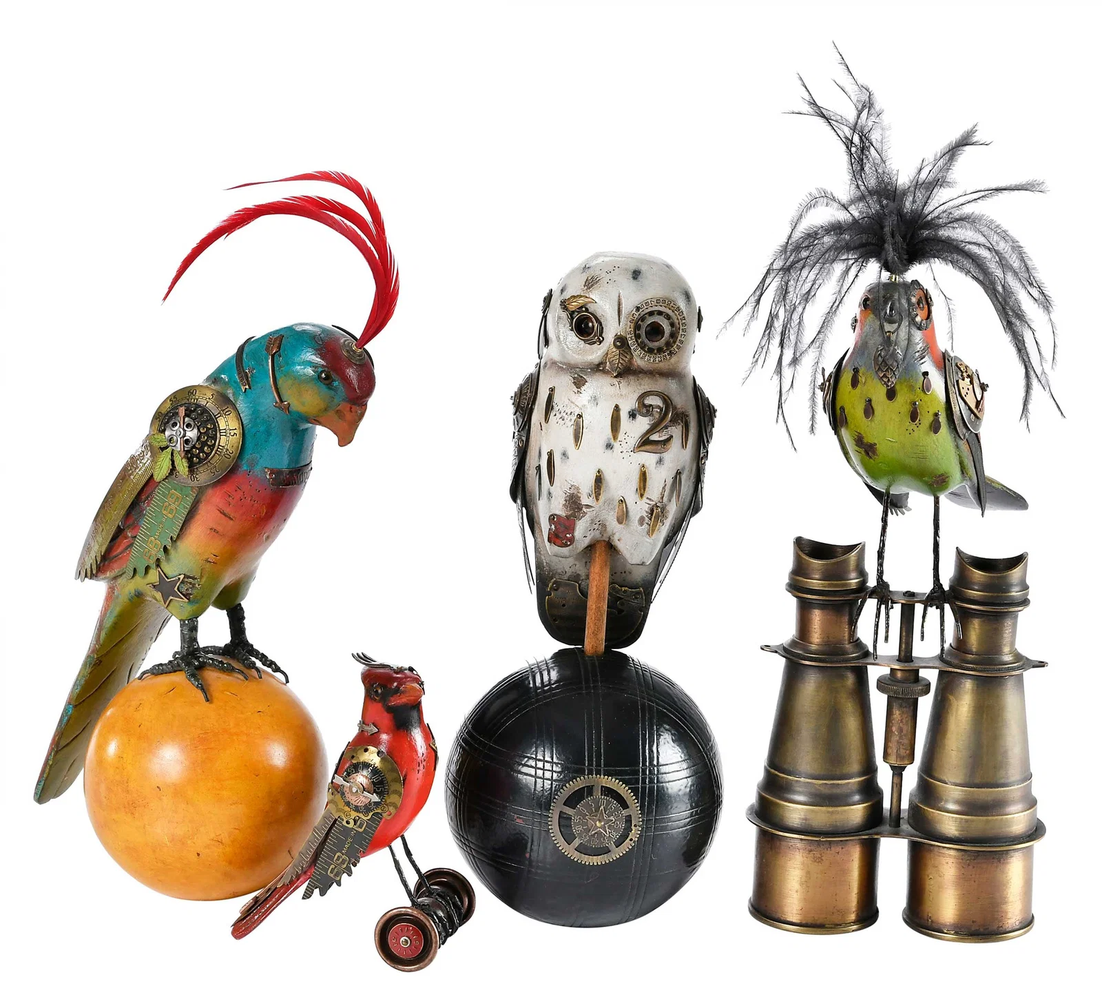 Four Mullanium Steampunk Bird Sculptures