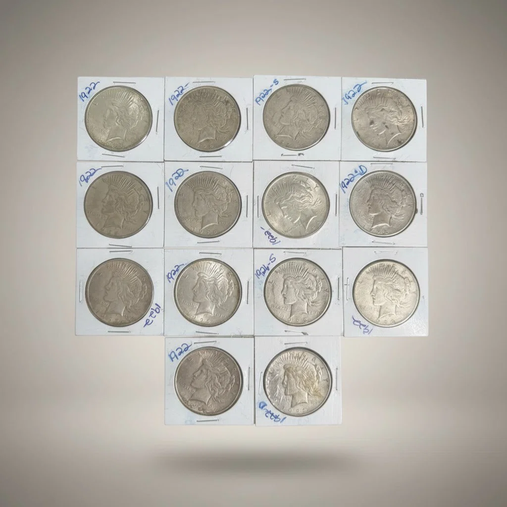 Fourteen (14) 1922 Peace Silver Dollars Mixed Mint Group .900 Fine Silver