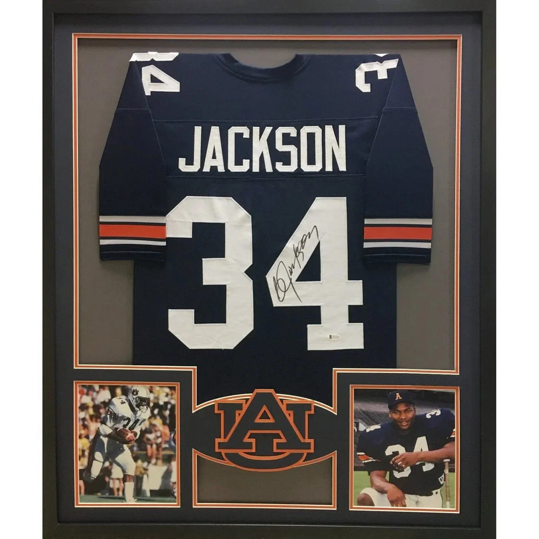 Framed Auburn Jersey Signed by Bo Jackson with Beckett Authentication