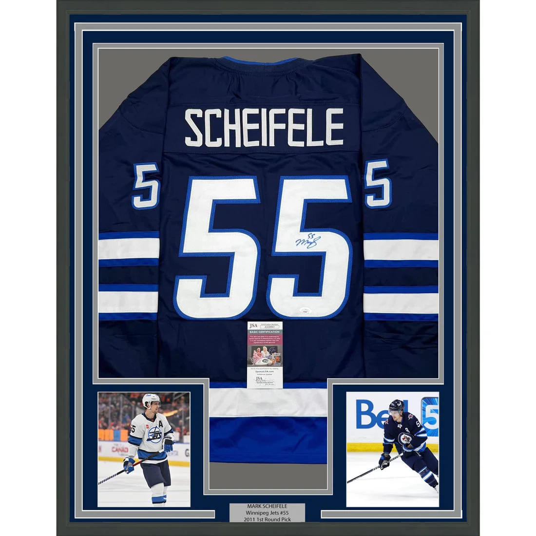 Framed Autographed Mark Scheifele Winnipeg Jets Jersey with JSA COA 35x39