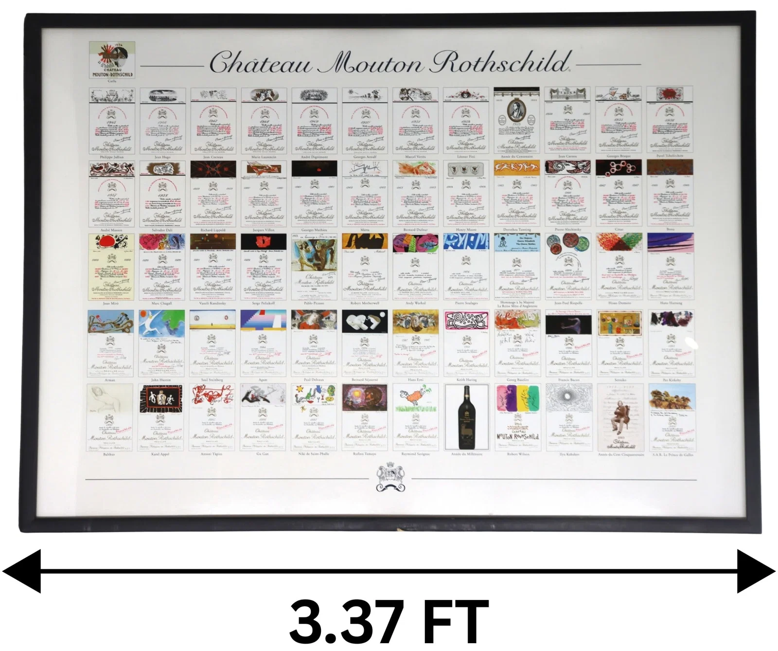 Framed Collection of Vintage Chateau Mouton Rothschild Wine Labels and Book