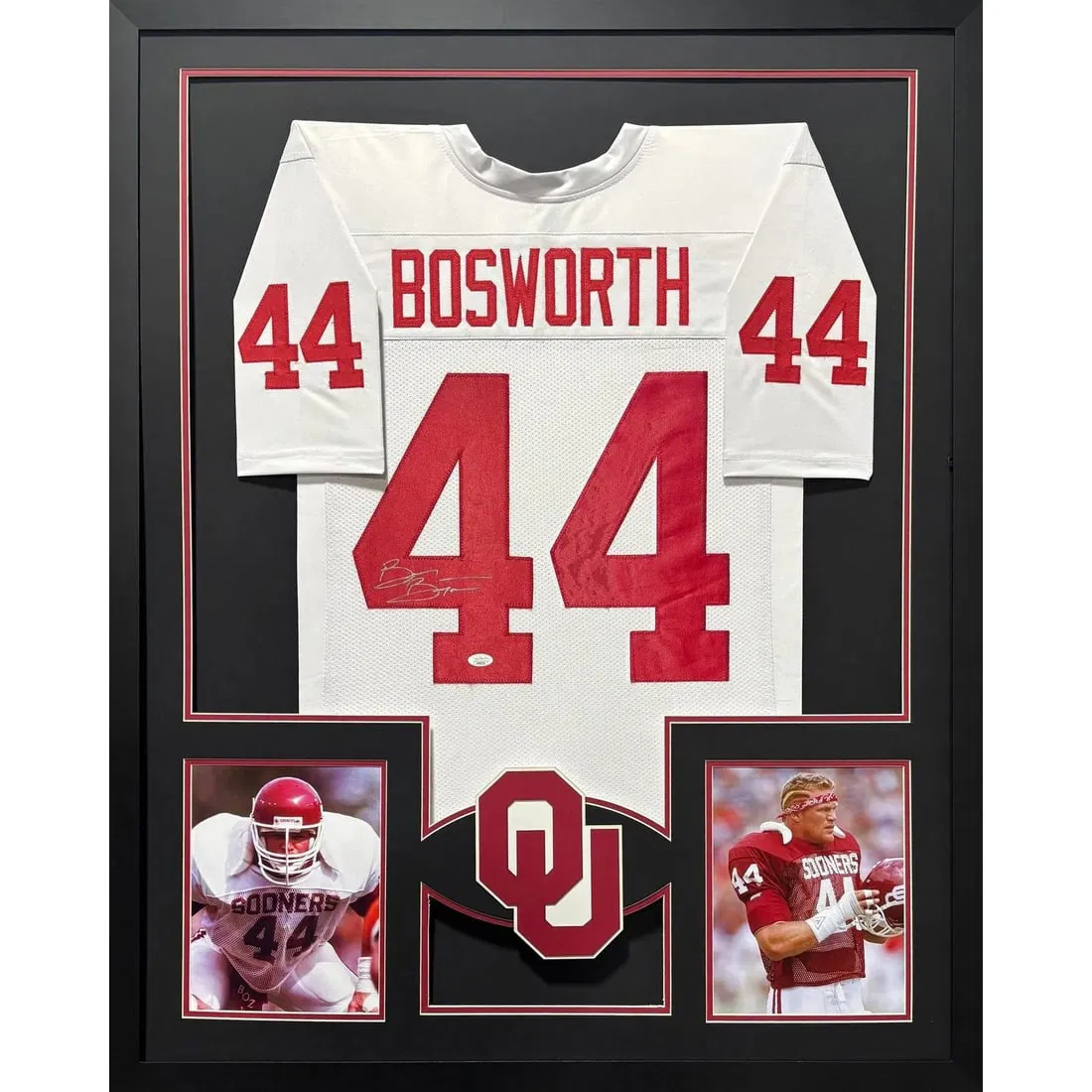 Framed Oklahoma White Jersey Signed by Brian Bosworth JSA Beckett Authenticated