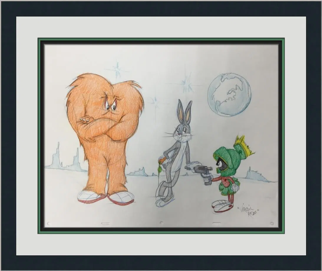 Framed Original Model Sheet Drawing Bugs Bunny Gossamer Marvin by Virgil Ross