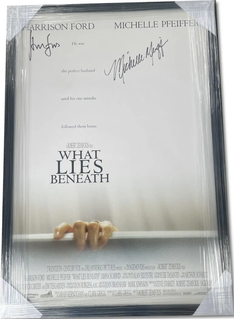 Framed What Lies Beneath Poster Signed by Harrison Ford and Michelle Pfeiffer JSA