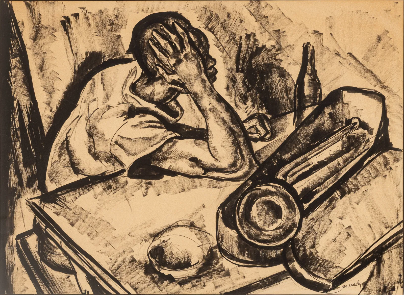 Francis De Erdely (AMERICAN/HUNGARIAN, 1904-1959) Watercolor on Paper, Seated Musician, H 16" W 22"