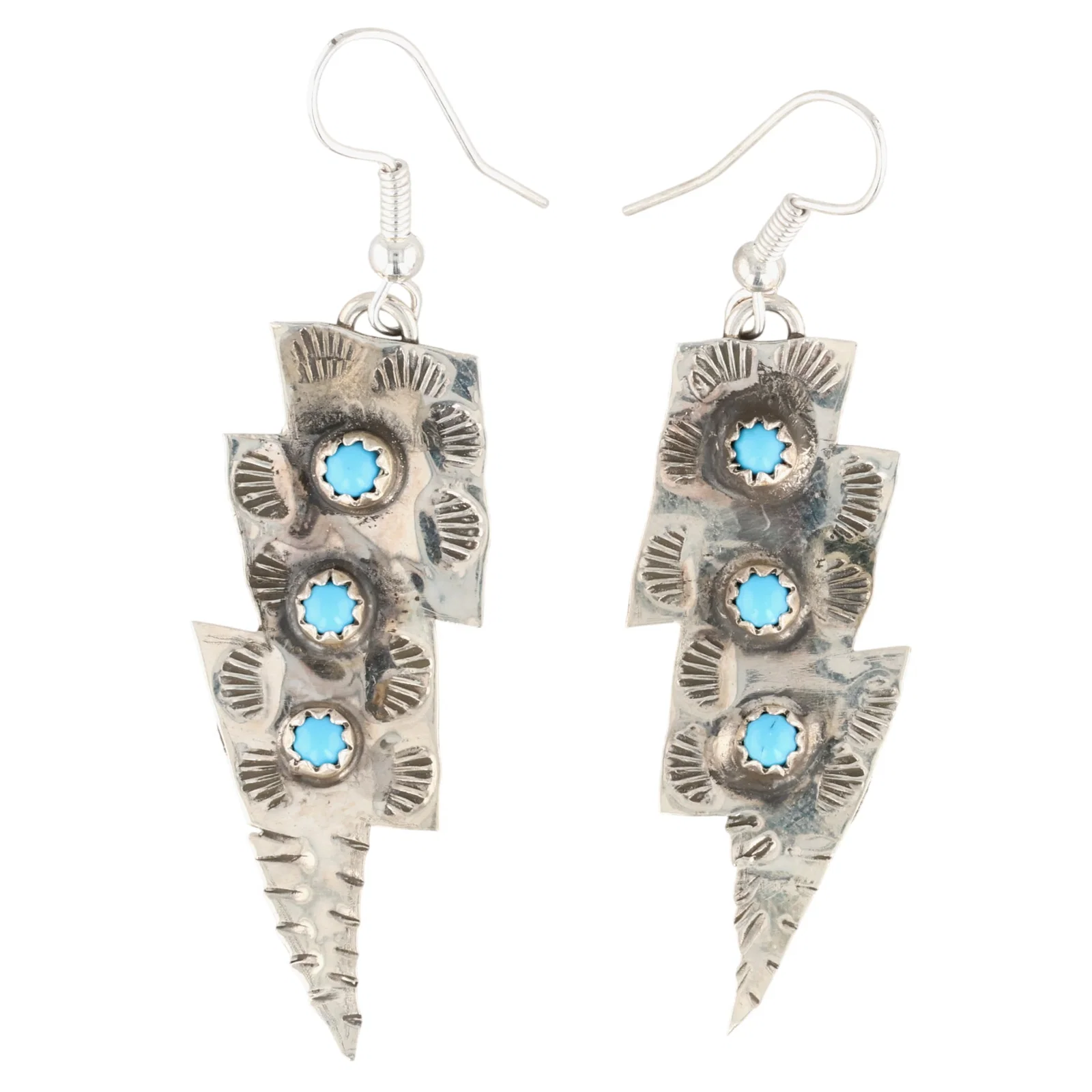 Francis Yazzie Navajo Sterling Kingman Turquoise Lightning Bolt Earrings