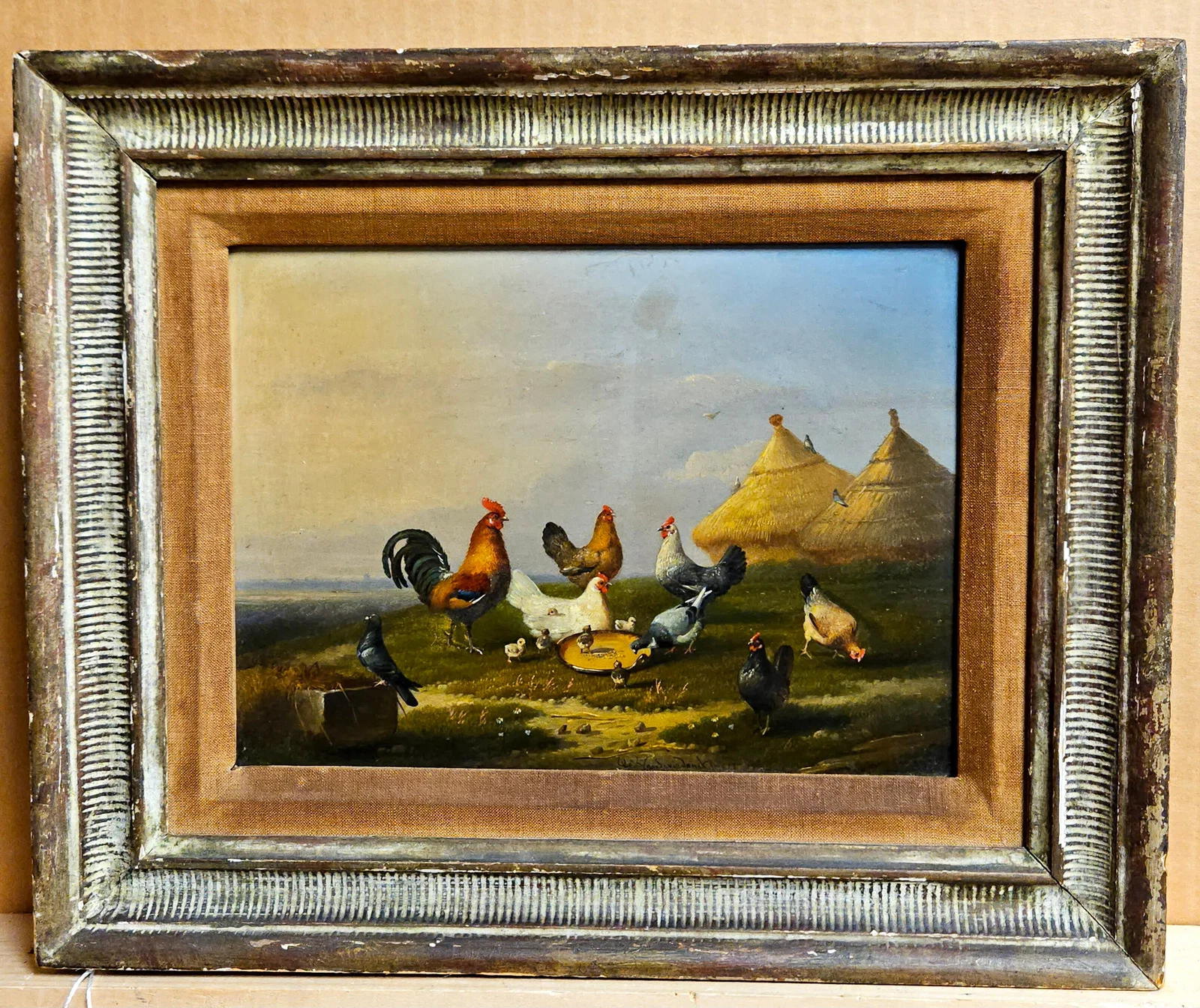 Francois Vanderverdonck (Belgian, 1848-1875) Oil on Panel Roosters