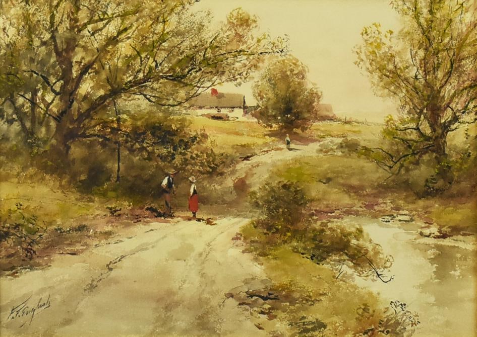 Frank F. English (1854-1922) c1900 The Creek Road Watercolor