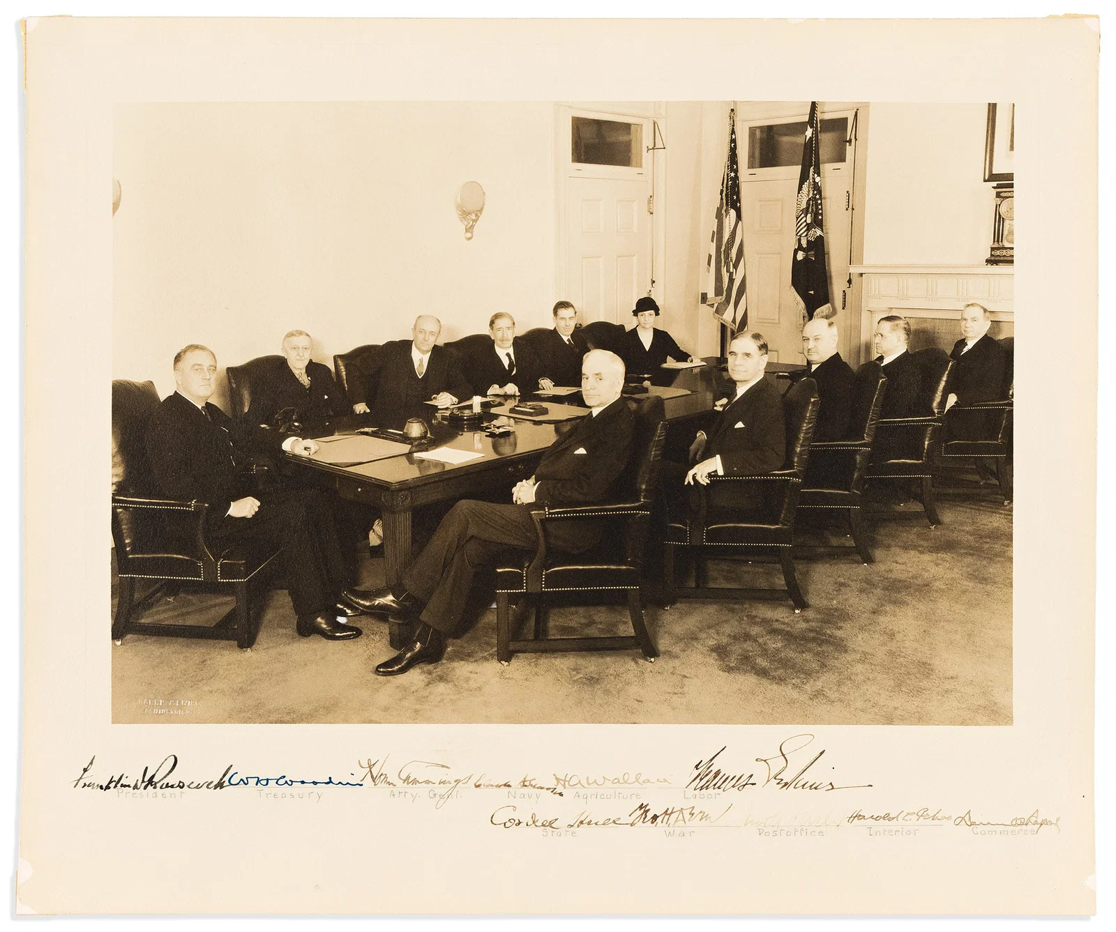 Franklin D. Roosevelt; and his Cabinet. Large Photograph Signed by each