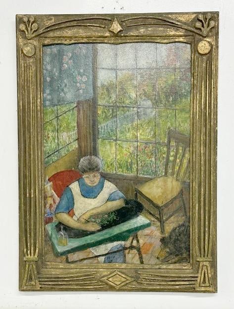 Franklin Zell Heuston (1880-1966) o/b titled ( MISS ISABEL FRAZIER PAINTING A TRAY ), in wonderful