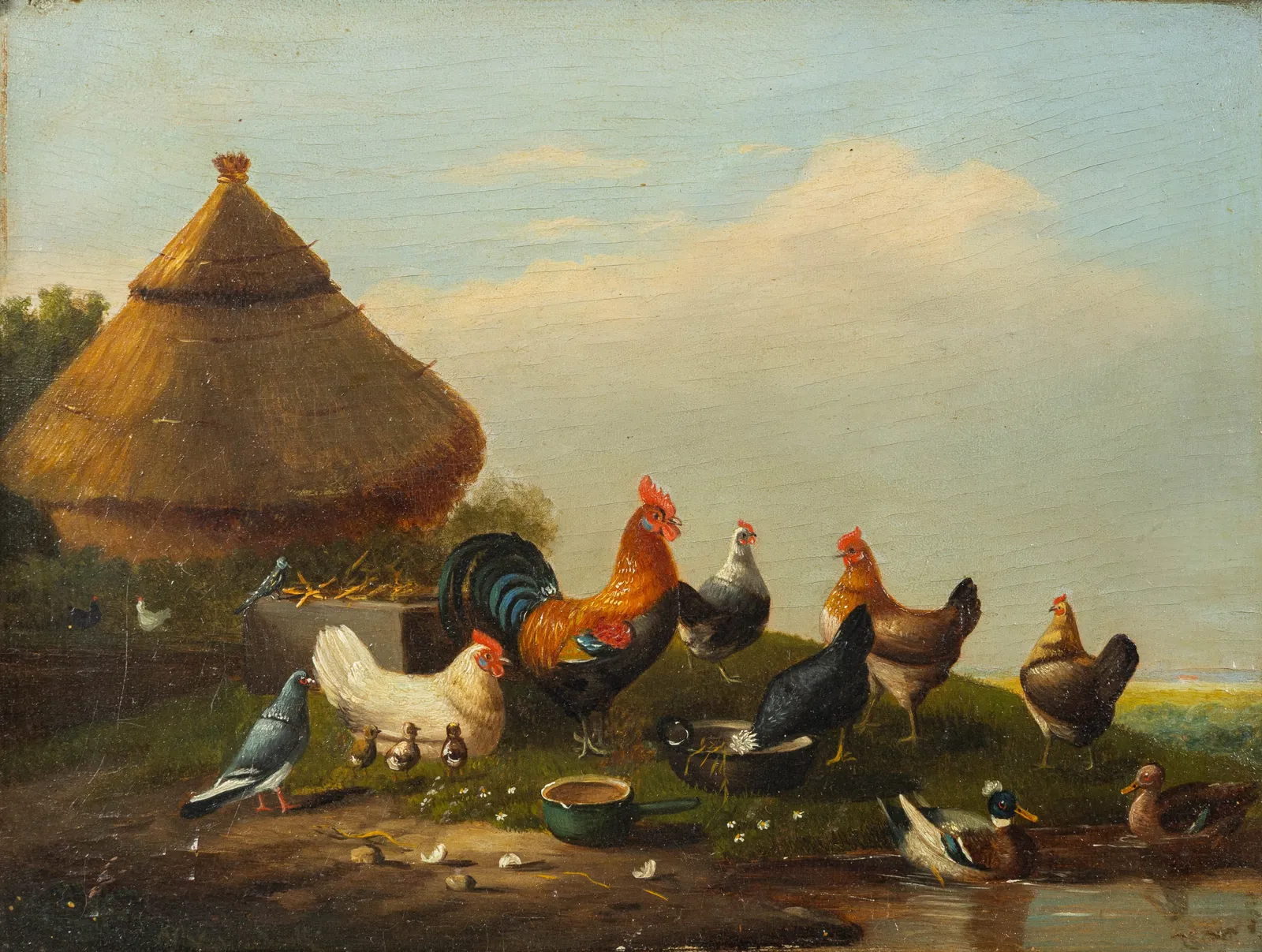 Frans Van Severdonck (1809-1889) 'Chickens, Pigeons, and Ducks', oil on panel.
