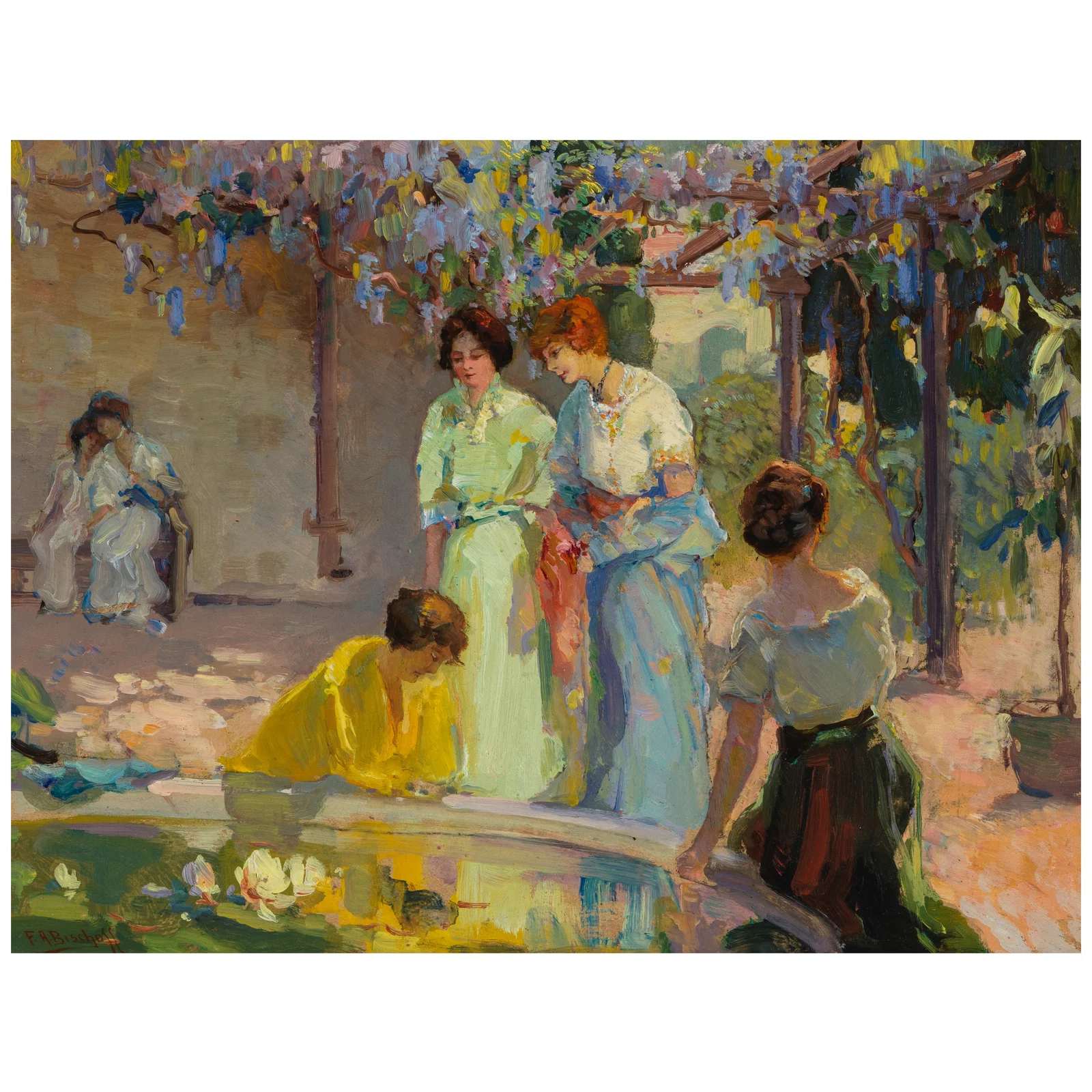FRANZ ARTHUR BISCHOFF (1864-1929) Women by a Fountain 12 x 16 in. (Painted circa 1914.)