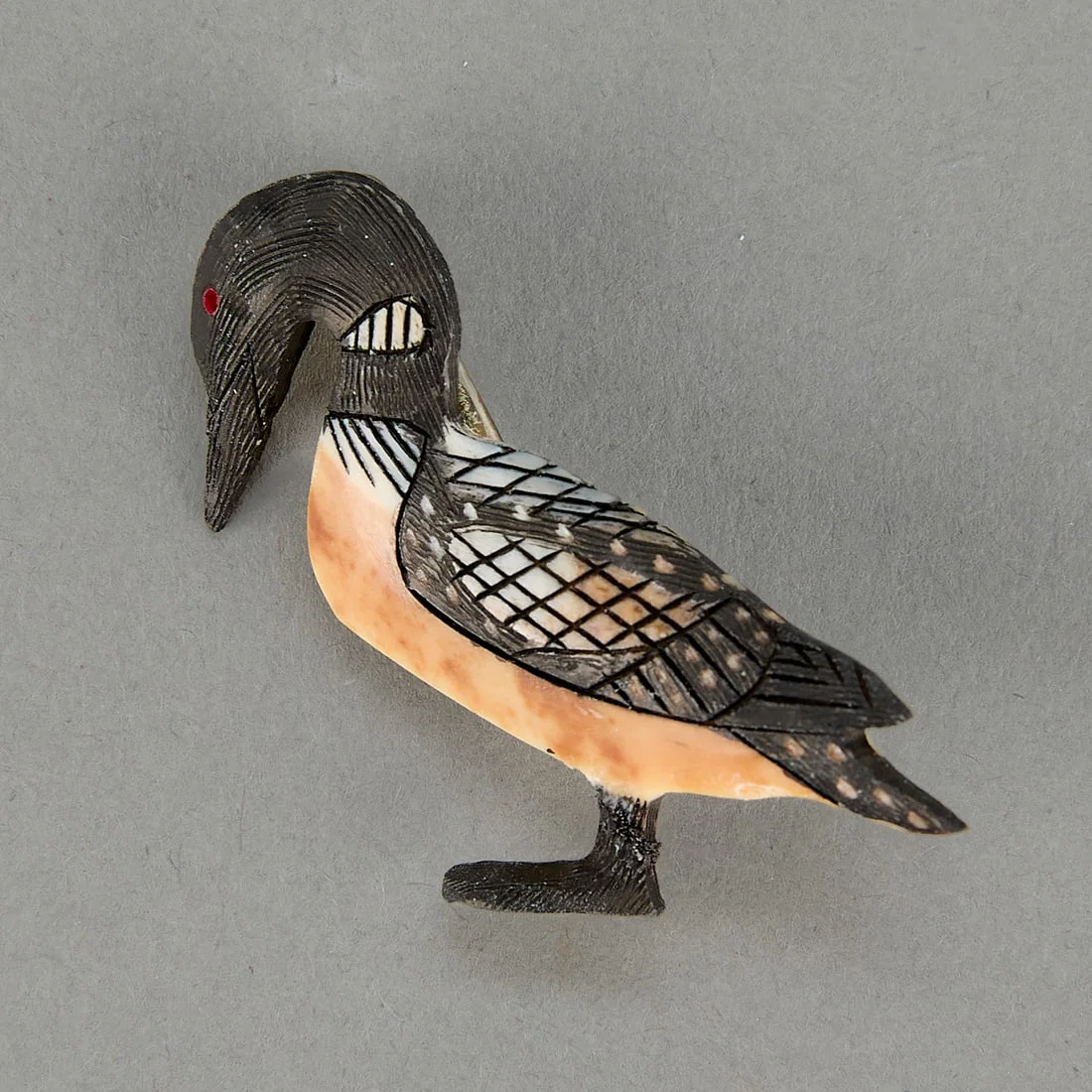Fred Mayac Yu'pik Carved Loon Brooch