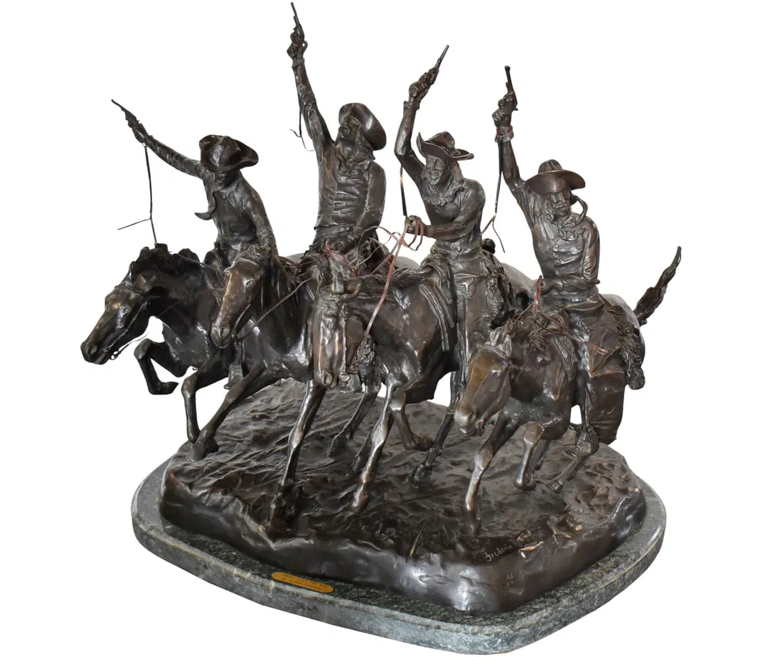 FREDERIC REMINGTON LIMITED 'COMING THROUGH THE RYE' LARGEST CASTING BRONZE SCULPTURE 17/25