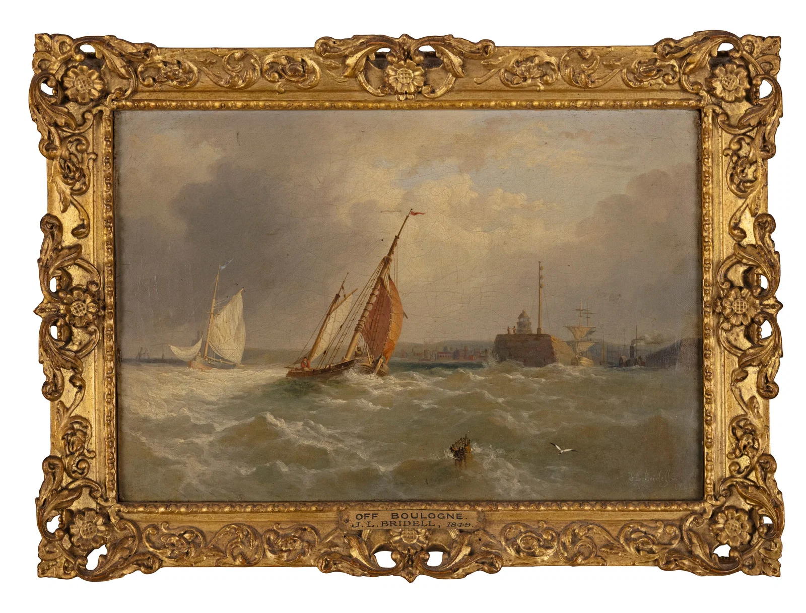 FREDERICK LEE BRIDELL (1830-1863) Off Boulogne Oil on canvas, 20.5cm x 35cm Signed lower right and