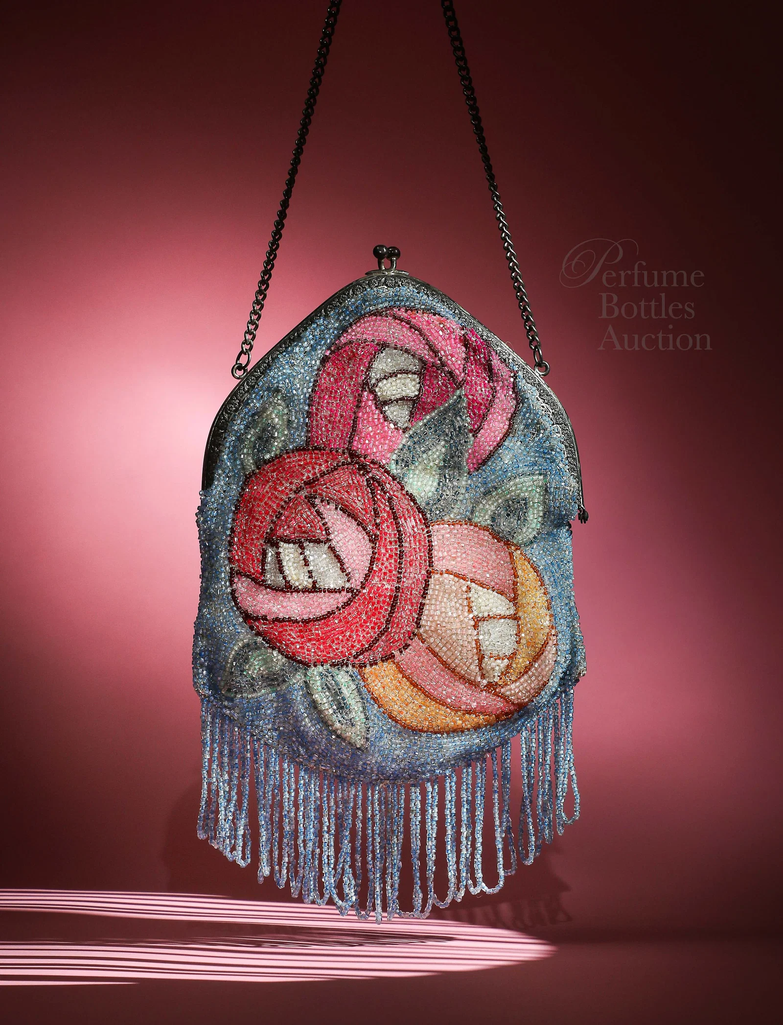 French Art Deco beaded bag, bold Poiret inspired rose motif