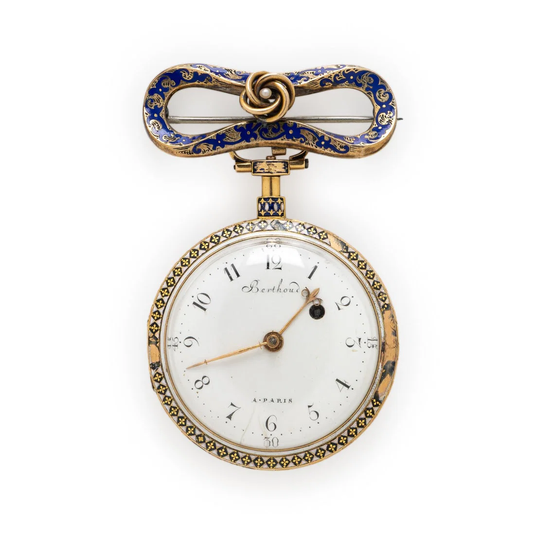 French, Enamel Open Face Pocket Watch Lapel Pin