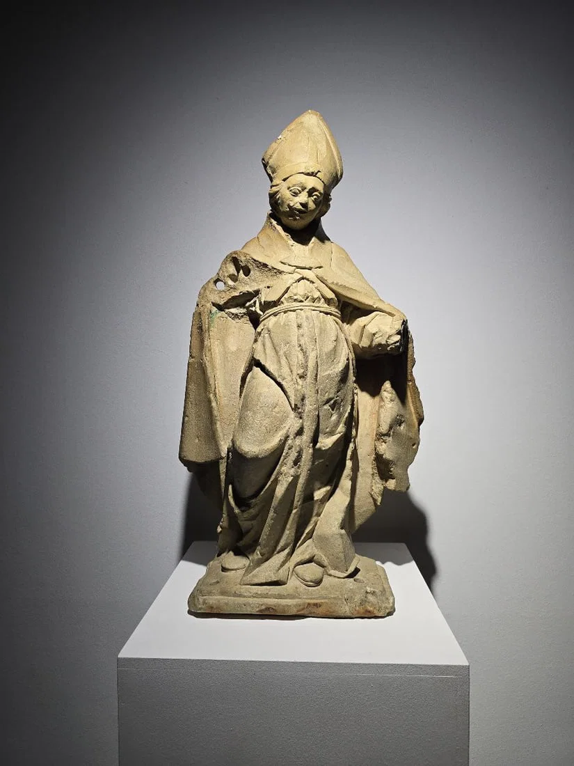 French Gothic stone sculpture of a bishop – 15th century