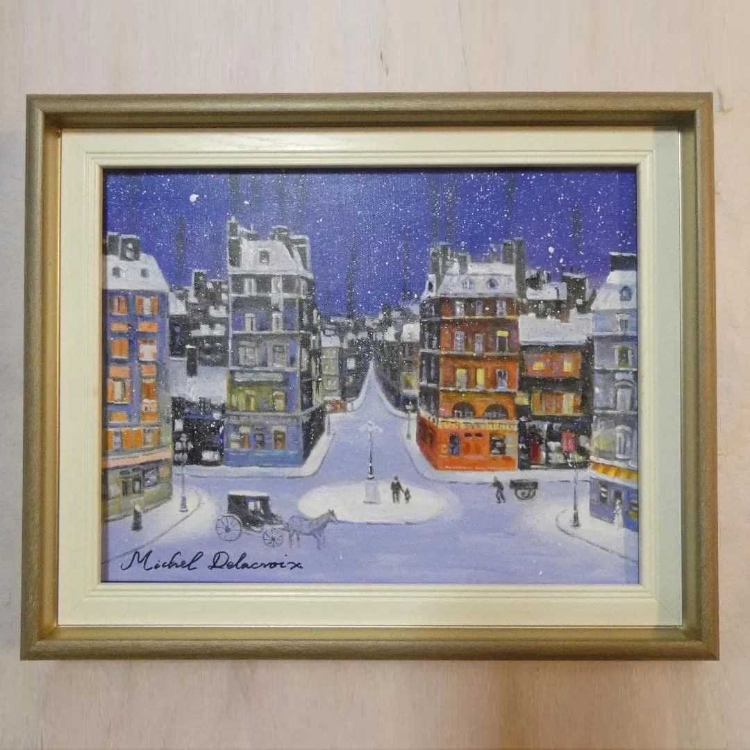 French Oil Painting with Frame by Michel Delacroix, Size F6