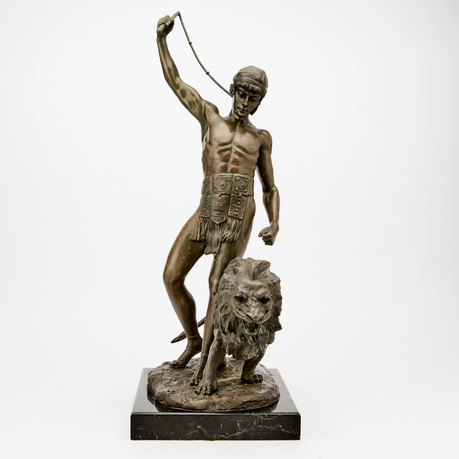 French Patinated Bronze Figural Group: The Lion Tamer