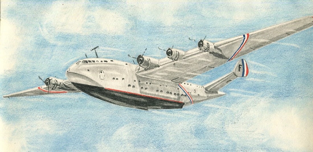 French Pencil Drawing Cartoons Plane Military Antique Original